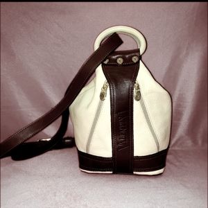 Valentina creme and brown leather shoulder bag